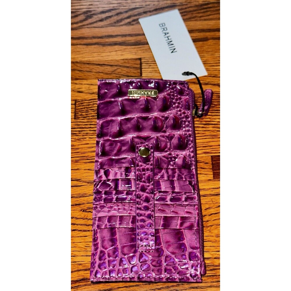 Brahmin Melbourne Credit Card Slim Leather Wallet DEWBERRY Purple Berry NWT